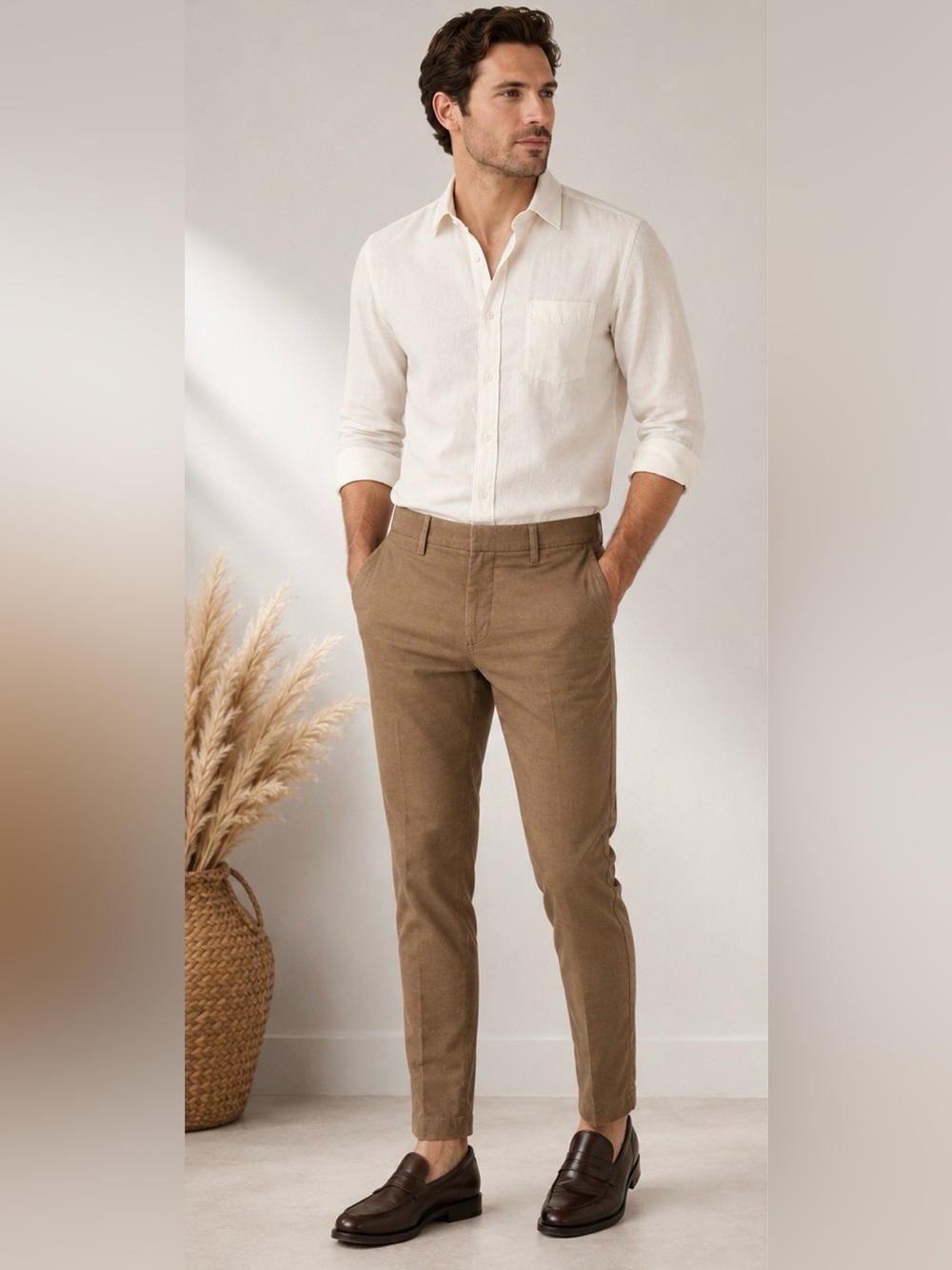 Banana Republic Progetto Uno Slim Tapered Fit Linen Blend Khaki Pants 30x30